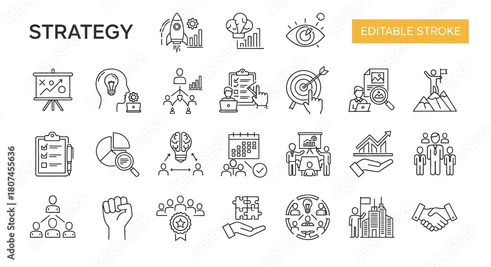 Fototapeta premium Strategic Planning and Business Growth Icons A Sleek Line Collection for Success