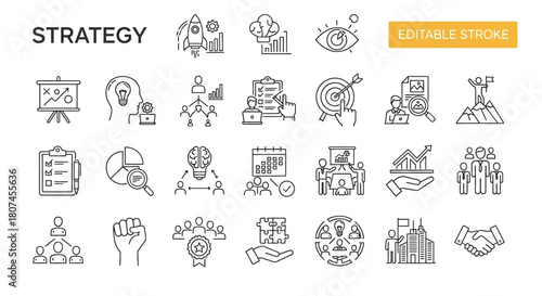Strategic Planning and Business Growth Icons A Sleek Line Collection for Success