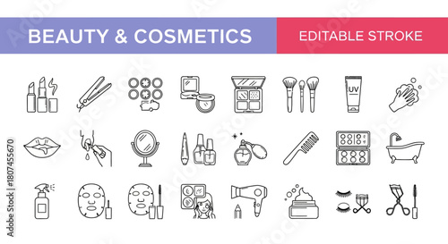 A Comprehensive Collection of Beauty and Cosmetics Icons for Personal Care and Styling Needs