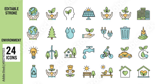 A Sleek Line Collection of Eco-Friendly and Nature-Inspired Icons, perfect for Environmental Sustainability Projects and Green Initiatives