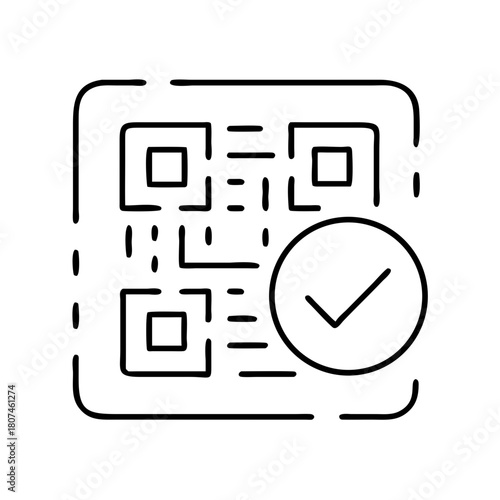 A stylized QR code with a checkmark indicating successful scan and validation