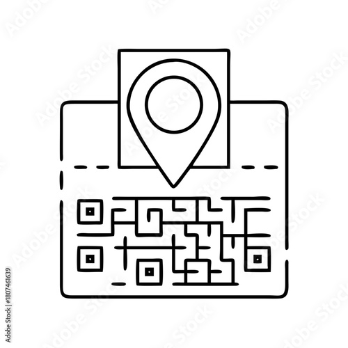 QR Code with Location Pin Symbol for Geolocation or Navigation Apps