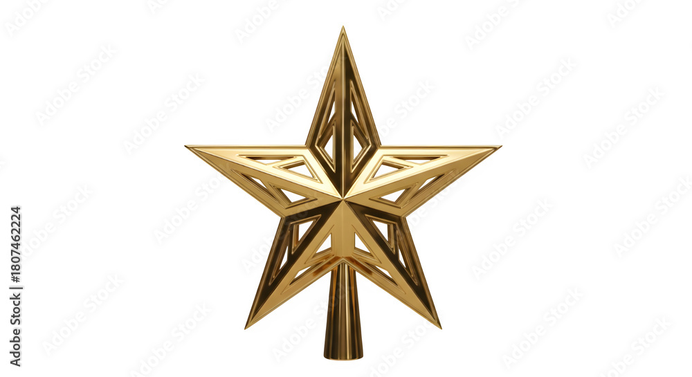 Fototapeta premium An intricate golden star isolated on transparent background, designed with a geometric pattern, ideal for adding a sophisticated touch to christmas trees and holiday decorations, symbolizing peace