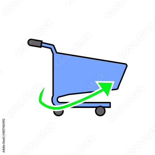 This is a clean, modern, and highly versatile vector illustration of a shopping cart, representing the thriving world of e-commerce and online retail. The simple design and vibrant colors make it an e