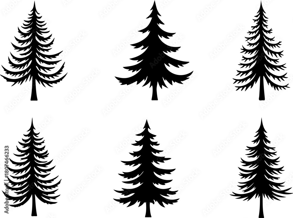 Obraz premium Pine Tree Silhouette Bundle | Evergreen Forest SVG Set