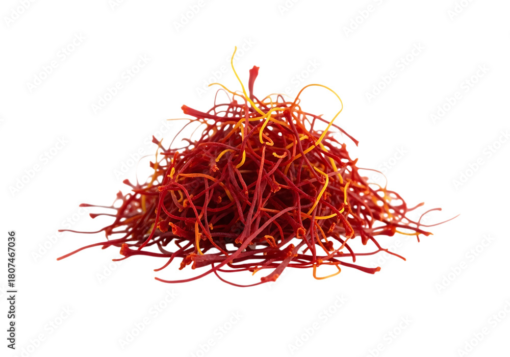 Naklejka premium A vibrant pile of dried saffron threads isolated on transparent background