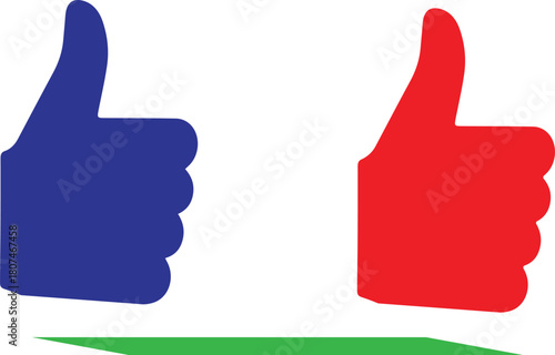 Thumbs Up Icons in French Flag Colors with Green Line