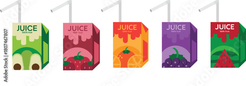 Set of Colorful Juice Boxes with Straw