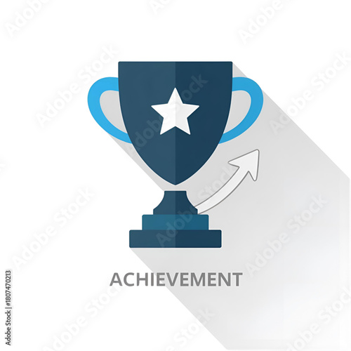 A blue trophy with a white star and upward arrow icon