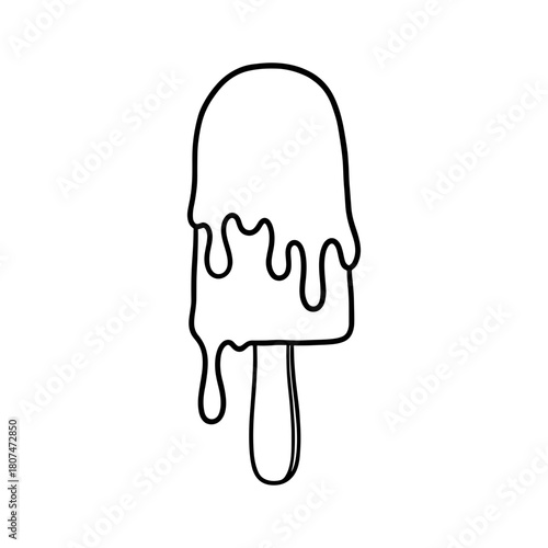 Sweet summer treat icon, a simple line drawing of melting popsicle perfect for designs, crafts, or logos with a fun, carefree vibe