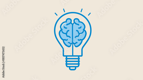 Stylized blue brain inside a light bulb, symbolizing idea, thought, and intelligence