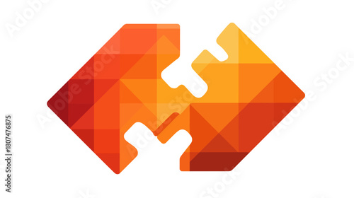 A geometric icon of two abstract, interlocking shapes with a warm, faceted design