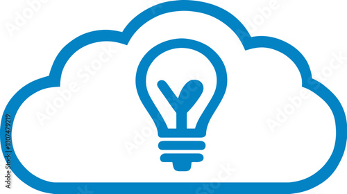 Blue outline of a cloud containing a lightbulb