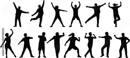 Human silhouettes, dynamic poses, expressive gestures, dance motion, movement study, animation reference, gesture drawing, body language, figure sketch, posture art