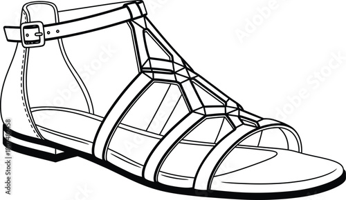 Elegant gladiator sandal isolated on white background, featuring multiple straps, a buckle closure, and a comfortable sole, perfect for adding a touch of sophistication to any outfit