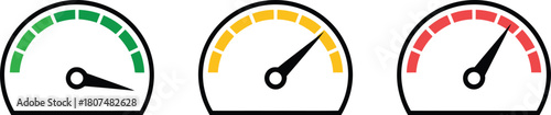 Set of Three Speedometer Gauges Showing Low Medium and High Levels