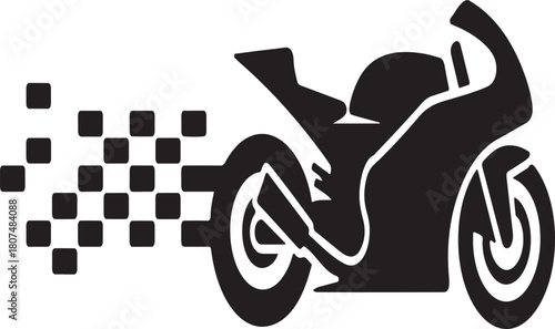 Racing motorcycle silhouette with checkered flag elements