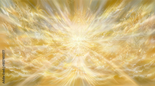 Golden light radiance sunburst spiritual glow ethereal rays divine energy luminous aura healing light celestial pattern