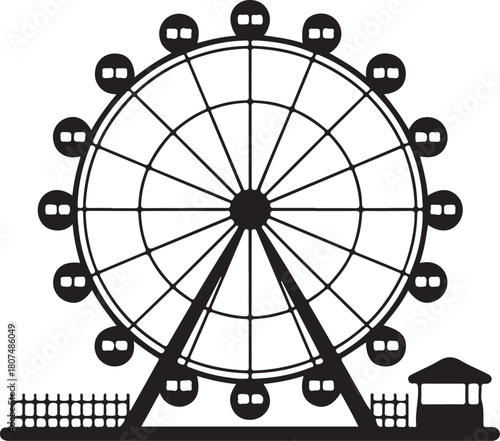 Ferris wheel silhouette illustration for amusement park themes