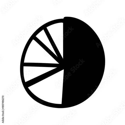 Monochromatic pie chart showing data division and sections Vector, illustration