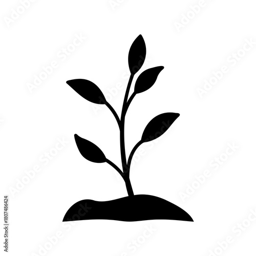 Silhouette of a young plant sprout growing from soil icon Vector, illustration