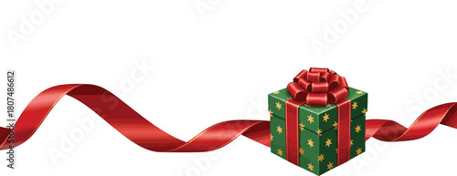 Vector, Christmas, red ribbon with Christmas gift box for New Year design assets and posters, Valentine's