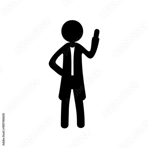 Professional person in coat pointing up, hand on hip Vector, illustration