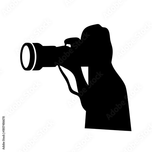 Silhouette of photographer taking picture with camera. Vector, illustration