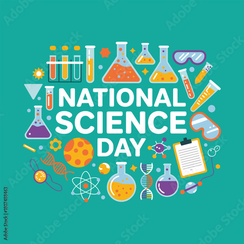 National Science Day Illustration with Chemistry Laboratory Icons