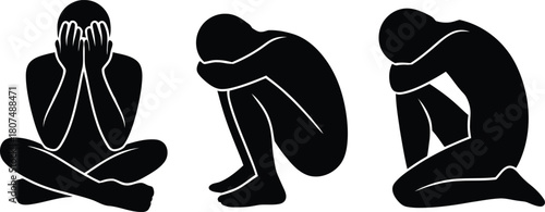 Silhouettes of distress, sorrow, and mental health struggles