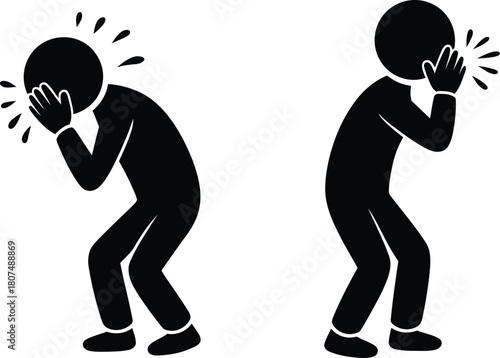 People covering face with hands showing emotional expression