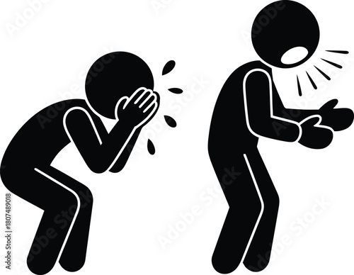 Stick figures: shouting and crying, symbolizing emotional conflict