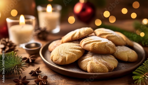Collection of photos of Heidesand cookies, traditional German shortbread with browned butter, melt-in-your-mouth texture, festive holiday baking, cozy Christmas kitchen, artisanal gourmet treats