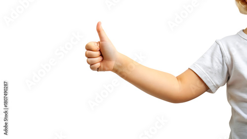 Child s hand giving a thumbs up gesture of approval isolated on transparent background