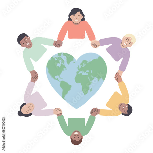 Global team of business people around the world holding the planet earth with peace and success illustration