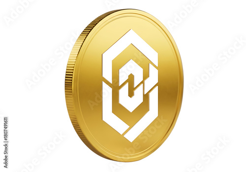 Golden cryptocurrency coin with geometric symbol isolated on transparent background