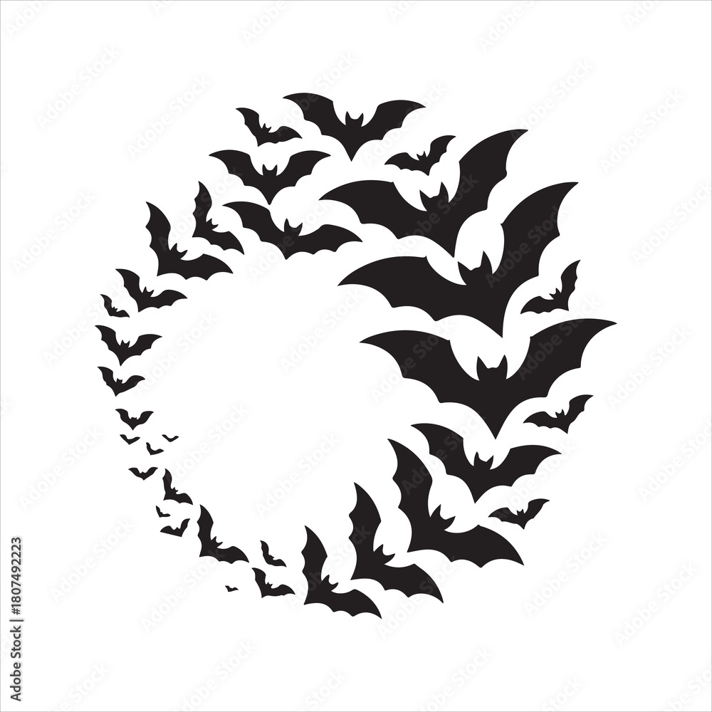 Fototapeta premium Flying Bats Circle Silhouette – Bat Swarm Shape Design