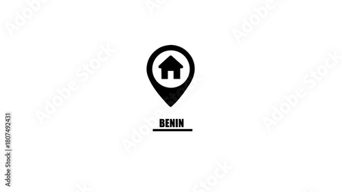 Benin location pin with house icon and text marker animation