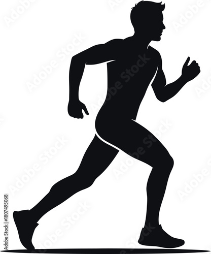 Silhouette of a fit male runner in dynamic motion representing athleticism and healthy lifestyle concepts isolated on white background