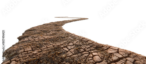 Curved cracked ground path on transparent background. 3D rendering.