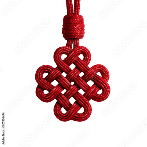 Elegant red chinese knot, an intricate symbol of prosperity, good luck, and tradition, meticulously crafted