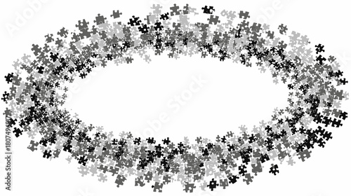 Monochrome puzzle pieces arranged in an ellipse; negative space center for content