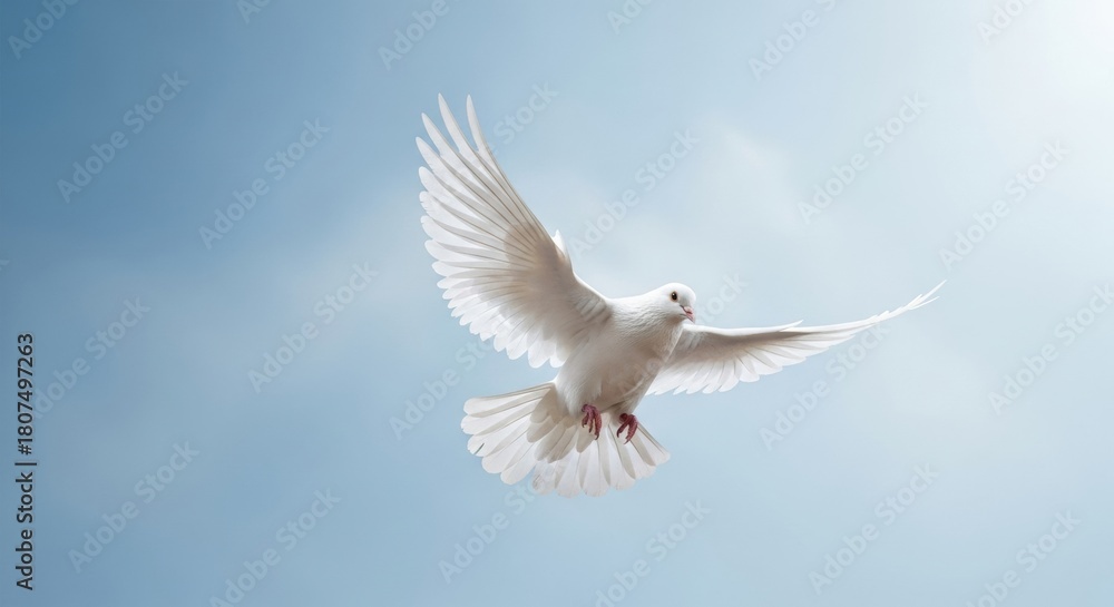 Obraz premium White Bird Flying in Clear Blue Sky Symbol of Freedom