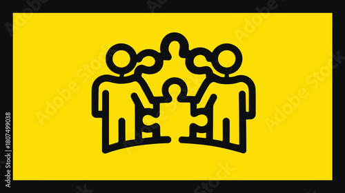 Icon representing teamwork, three stylized figures holding puzzle piece outlines