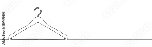 A continuous one-line drawing of a clothes hanger, ready to hold garments, against a clean white background