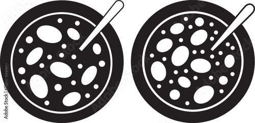 Two bowls of cereal with spoons silhouette