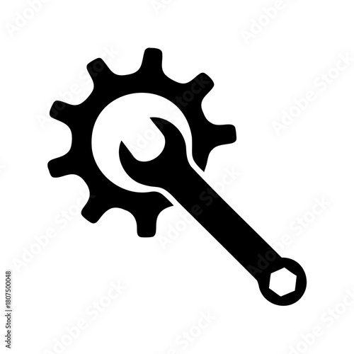 Settings and tools icon featuring a wrench and cogwheel. Vector, illustration