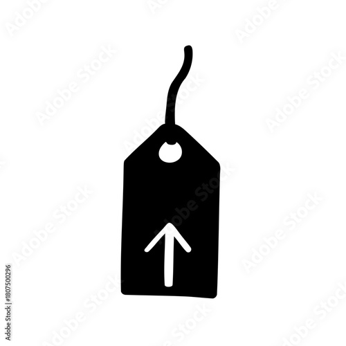 Hand-drawn price tag icon with upward arrow, doodle style Vector, illustration