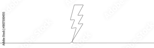 A continuous one-line drawing of a lightning bolt, symbolizing power or electricity, against a clean white background