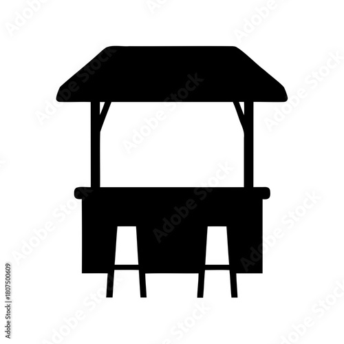 Market stall or bar counter silhouette with two stools Vector, illustration